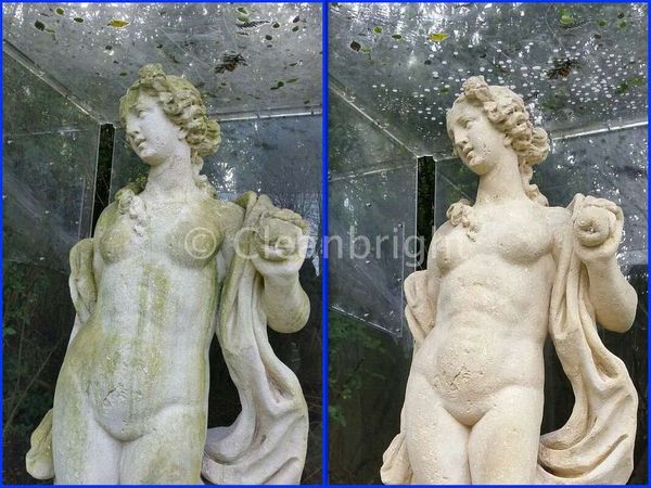before and after cleaned statue