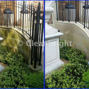 before and after cleaning of stone pillar